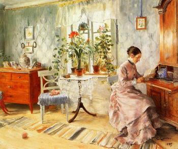Carl Larsson : An Interior with a Woman Reading